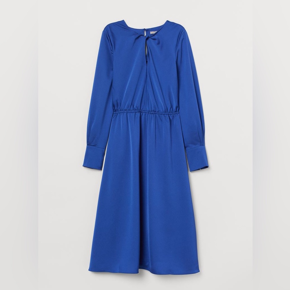 H&M Knee-length satin Cornflower blue dress